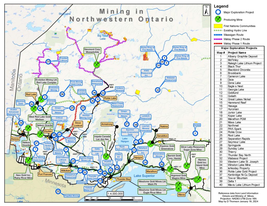 Map of mining & exploration project in Northwestern Ontario