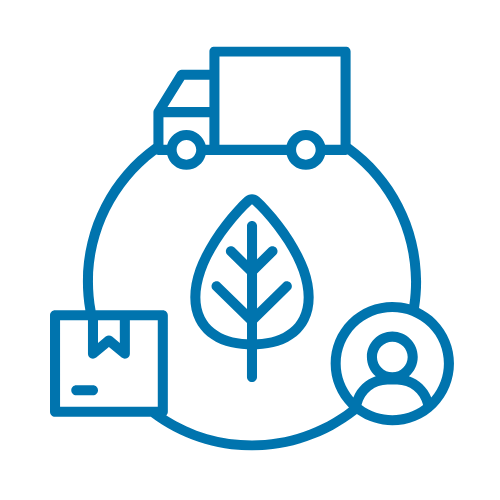 circle with truck, box & person